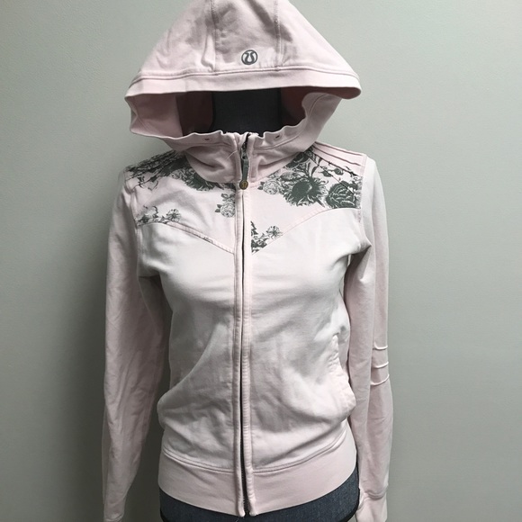 lululemon athletica Tops - Lululemon baby Pink Floral Hoodie Zip Up Jacket